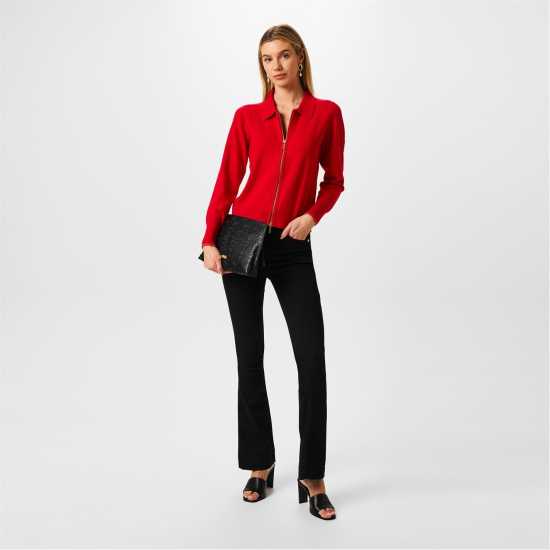 Biba Плетена Жилетка Zip Up Cardigan Червено Дамски пуловери и жилетки