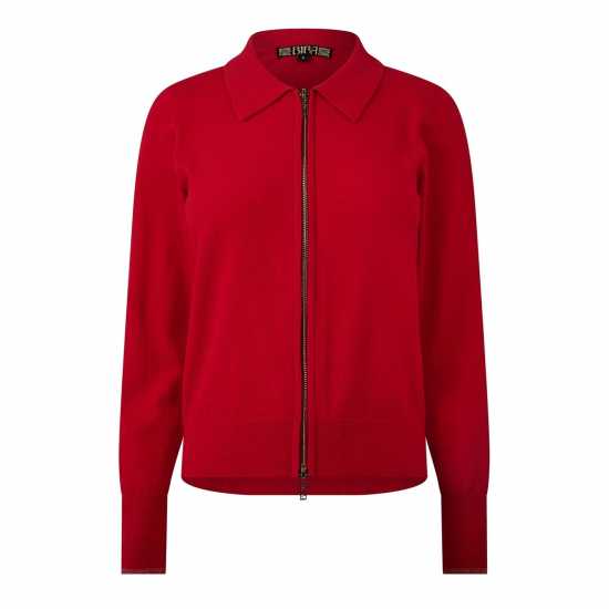Biba Плетена Жилетка Zip Up Cardigan Червено Дамски пуловери и жилетки
