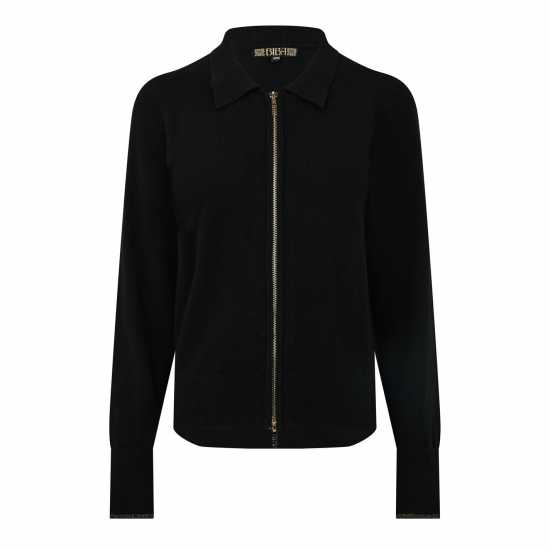 Biba Плетена Жилетка Zip Up Cardigan Черно Дамски пуловери и жилетки