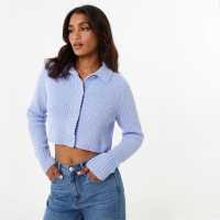 Плетена Жилетка Jack Wills Boxy Polo Cardigan Soft Blue Дамски пуловери и жилетки