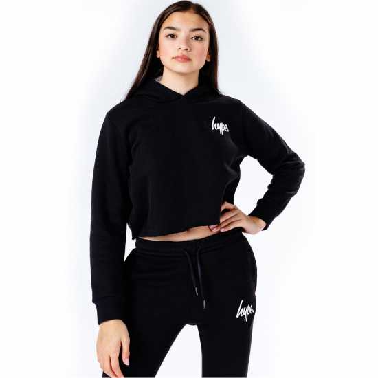 Hype Kids Crop Pullover Hoodie And Jogger Set Черно Детски спортни екипи