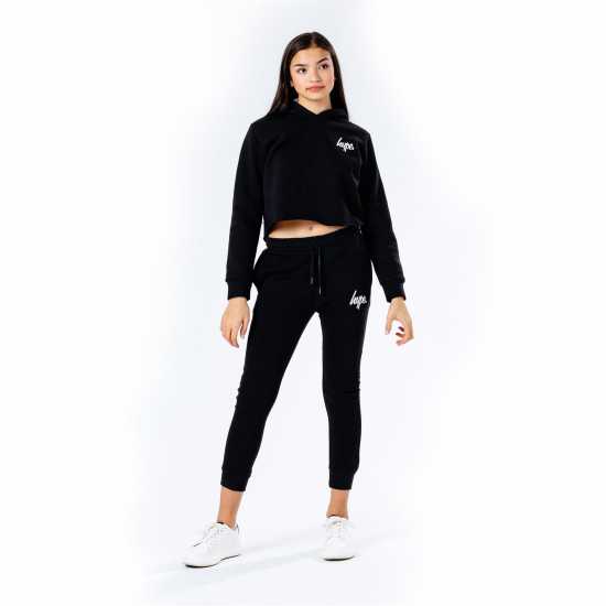 Hype Kids Crop Pullover Hoodie And Jogger Set Черно Детски спортни екипи
