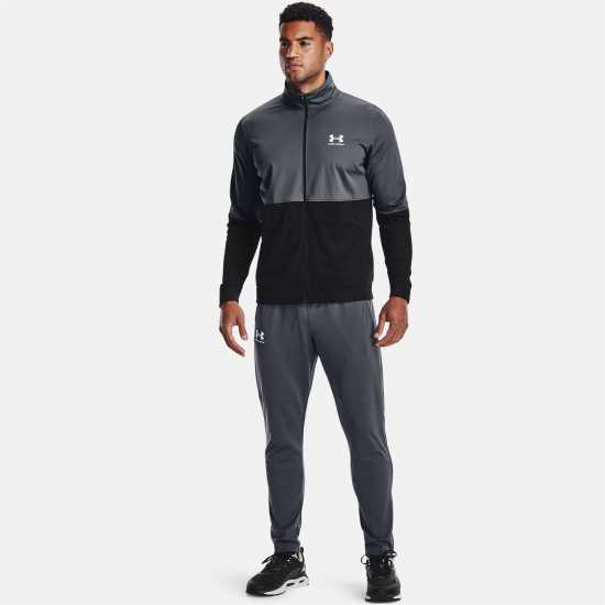 Under Armour Мъжко Долнище Pique Track Pants Mens Черно сиво Мъжки спортни екипи в две части