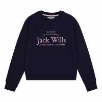 Блуза Обло Деколте Jack Wills Kids Girls Script Crew Neck Sweatshirt Navy Детски горнища и пуловери