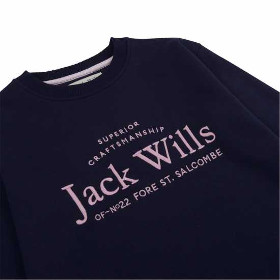 Блуза Обло Деколте Jack Wills Kids Girls Script Crew Neck Sweatshirt Морска синьо Детски горнища и пуловери