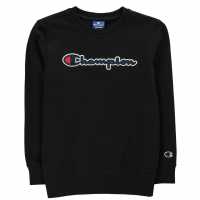 Champion Спортна Блуза Logo Crew Sweatshirt Black Детски горнища и пуловери