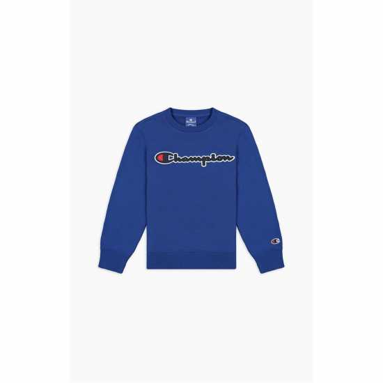 Champion Спортна Блуза Logo Crew Sweatshirt Blue Детски горнища и пуловери