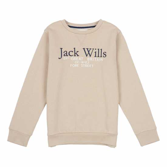 Jack Wills Script Crew Sweatshirt Junior Boys Simply Taupe Детски горнища и пуловери