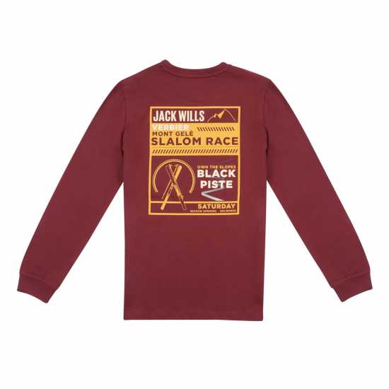 Jack Wills Ski Long Sleeve T-Shirt Burgundy Детски горнища и пуловери