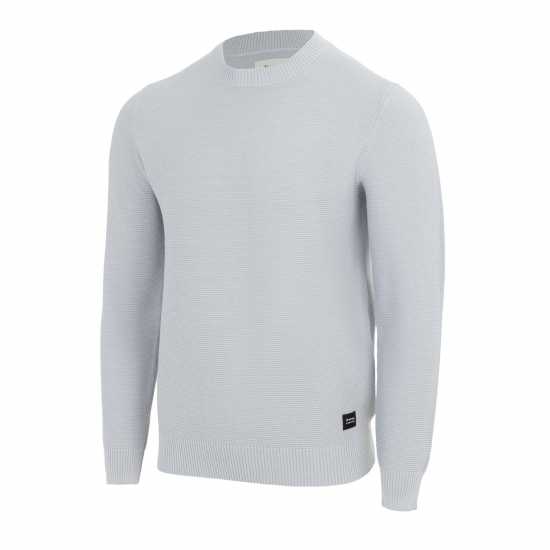 Firetrap Блуза С Обло Деколте Crew Neck Jumper Knitted Pullover Men Светло сиво Мъжки горнища на анцуг
