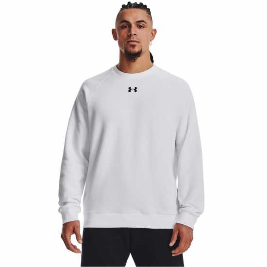 Under Armour Мъжки Пуловер Обло Деколте Rival Fitted Crew Sweater Mens White/Black Мъжко облекло за едри хора