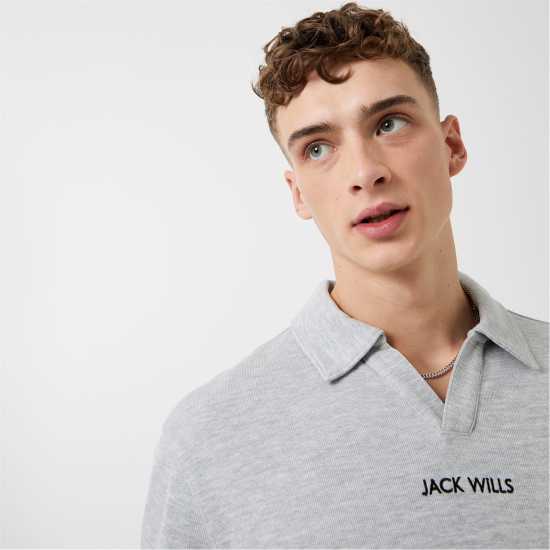 Jack Wills Minimal Graphic Collar Sweater Grey Marl Мъжко облекло за едри хора
