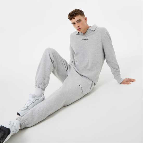 Jack Wills Minimal Graphic Collar Sweater Grey Marl Мъжко облекло за едри хора