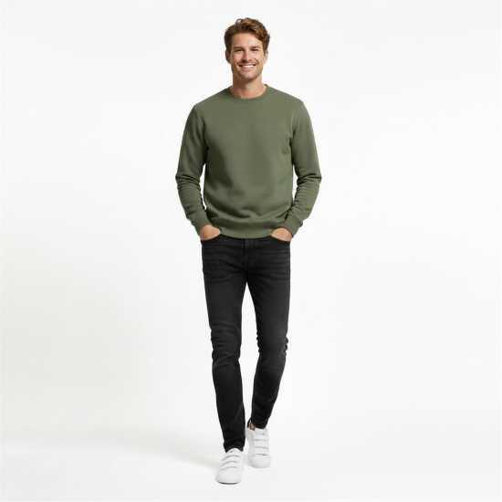 Sale Мъжки Пуловер Обло Деколте Slazenger Fleece Crew Sweater Mens Khaki Мъжки горнища на анцуг