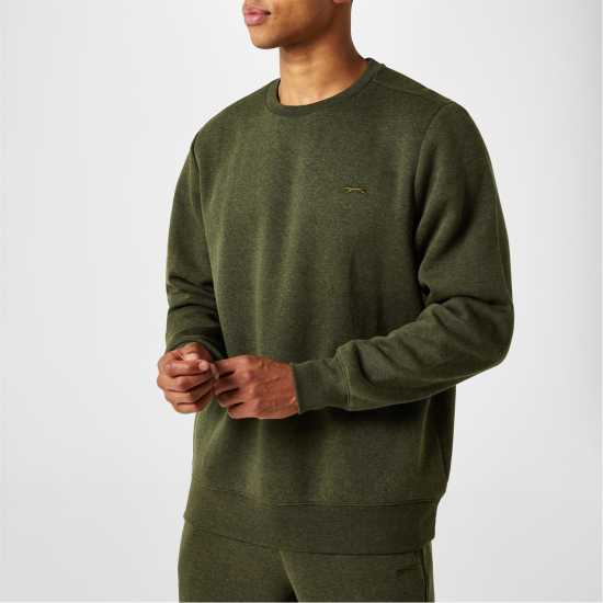 Slazenger Мъжки Пуловер Обло Деколте Fleece Crew Sweater Mens Khaki Marl Мъжко облекло за едри хора