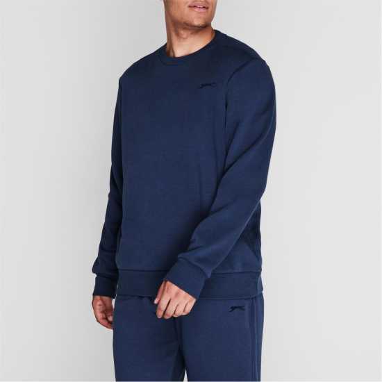 Slazenger Мъжки Пуловер Обло Деколте Fleece Crew Sweater Mens Steel Blue Мъжки горнища на анцуг
