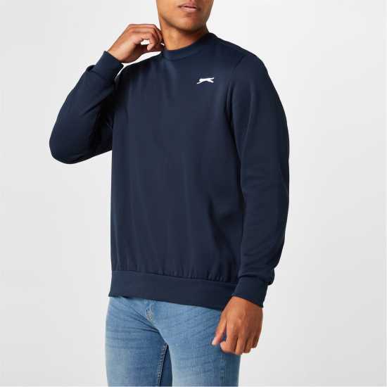Slazenger Мъжки Пуловер Обло Деколте Fleece Crew Sweater Mens Морска синьо Мъжки горнища на анцуг