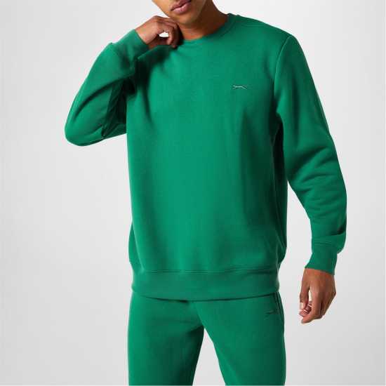 Slazenger Мъжки Пуловер Обло Деколте Fleece Crew Sweater Mens Green Мъжко облекло за едри хора