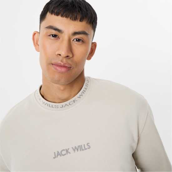 Мъжка Блуза Обло Деколте Jack Wills Jacquard Crew Sweatshirt Mens Stone Мъжки горнища на анцуг