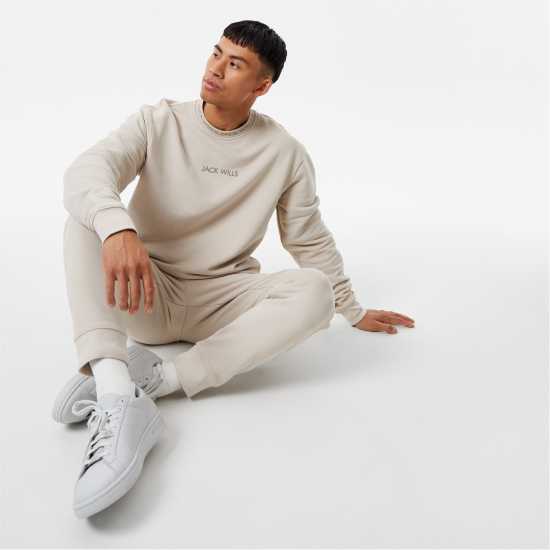 Мъжка Блуза Обло Деколте Jack Wills Jacquard Crew Sweatshirt Mens Stone Мъжки горнища на анцуг