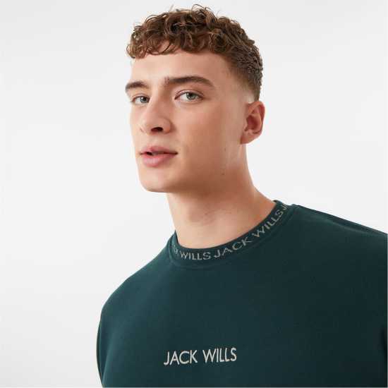 Jack Wills Jacquard Crew Sweatshirt Dark Green Мъжко облекло за едри хора