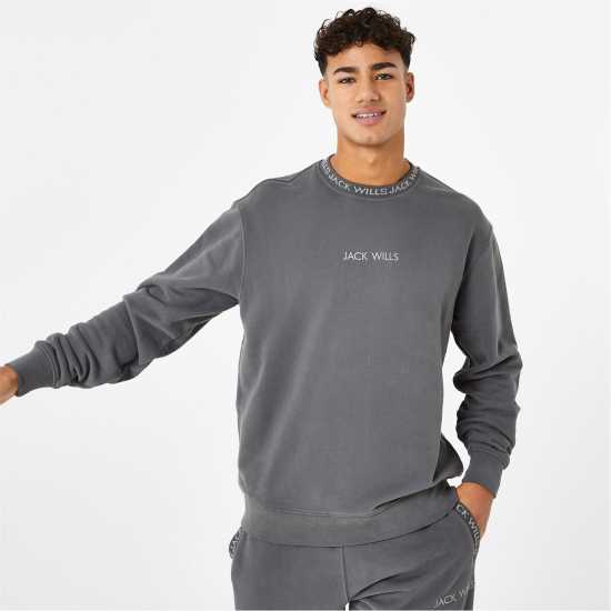 Jack Wills Jacquard Crew Sweatshirt Slate Мъжко облекло за едри хора