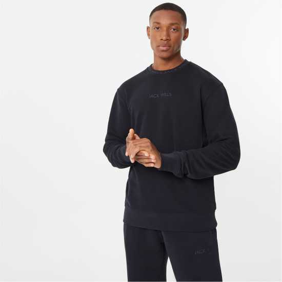 Мъжка Блуза Обло Деколте Jack Wills Jacquard Crew Sweatshirt Mens Черно Мъжки горнища на анцуг