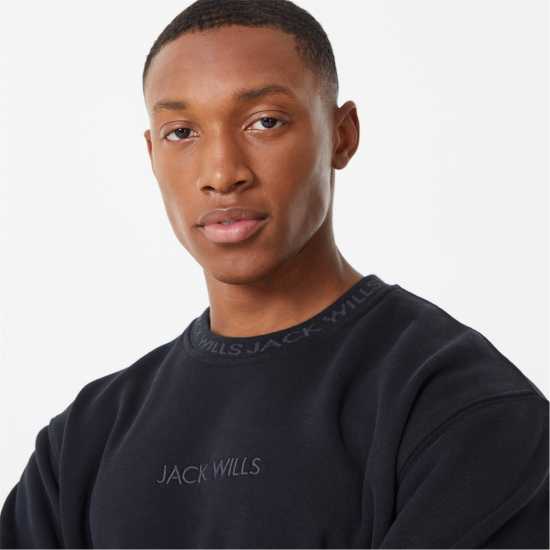 Мъжка Блуза Обло Деколте Jack Wills Jacquard Crew Sweatshirt Mens Черно Мъжки горнища на анцуг