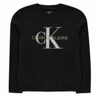 Блуза Обло Деколте Calvin Klein Jeans Junior Boys Monogram Crew Neck Sweatshirt Black Детски горнища и пуловери