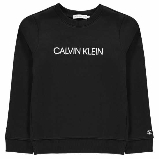 Calvin Klein Junior Boys Institutional Crew Sweatshirt Black Bae - Детски горнища и пуловери