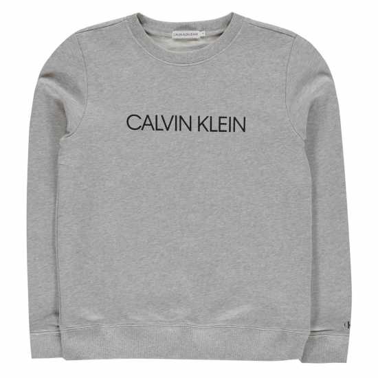 Детски горнища и пуловери Calvin Klein Junior Boys Institutional Crew Sweatshirt Сиво PZ2 Calvin Klein Junior Boys Institutional Crew Sweatshirt Сиво PZ2 Детски горнища и пуловери