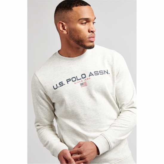 Us Polo Assn Мъжки Пуловер Обло Деколте Sport Crew Sweater Mens Light Grey Marl Мъжко облекло за едри хора