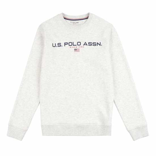 Us Polo Assn Мъжки Пуловер Обло Деколте Sport Crew Sweater Mens Light Grey Marl Мъжко облекло за едри хора