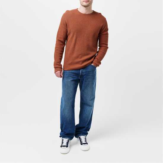 Мъжки Пуловер Обло Деколте Jack And Jones Carpenter Knit Crew Sweater Mens Моха Бисква Мъжки горнища на анцуг