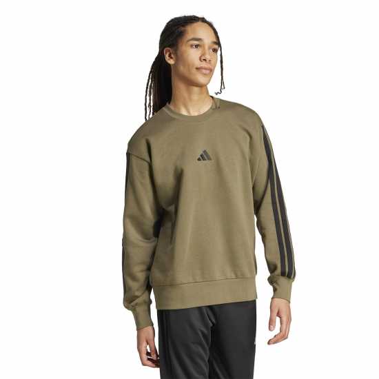 Adidas Мъжка Блуза Обло Деколте 3 Stripes Crew Sweatshirt Mens Olive Strata Мъжки горнища на анцуг