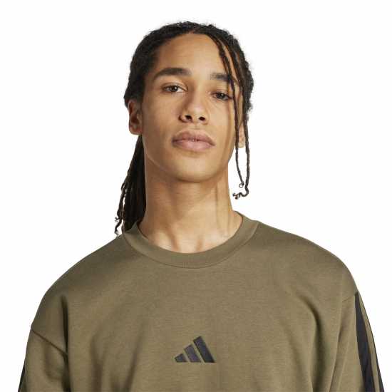 Adidas Мъжка Блуза Обло Деколте 3 Stripes Crew Sweatshirt Mens Olive Strata Мъжки горнища на анцуг