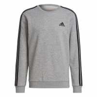 Adidas Mens Crew 3-Stripes Pullover Sweatshirt MedGrey/White Мъжко облекло за едри хора