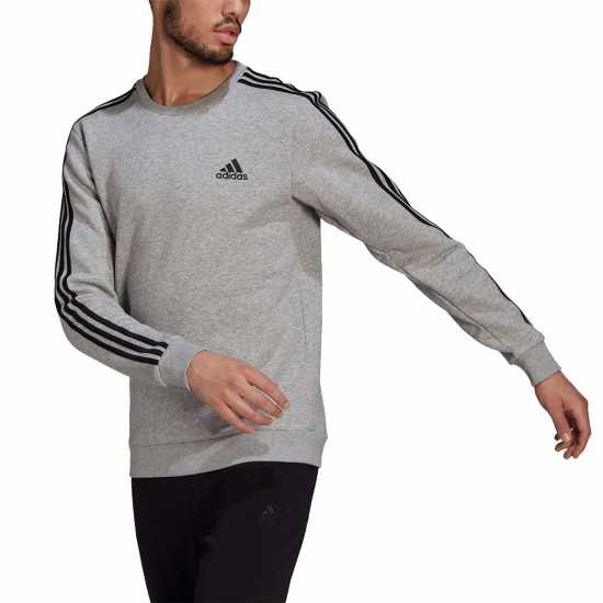 Adidas Мъжка Блуза Полар Essentials 3-Stripes Fleece Sweatshirt Mens Средно сиво/бяло Мъжки горнища на анцуг