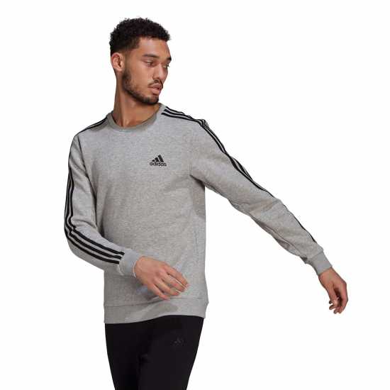 Adidas Мъжка Блуза Полар Essentials 3-Stripes Fleece Sweatshirt Mens Средно сиво/бяло Мъжки горнища на анцуг