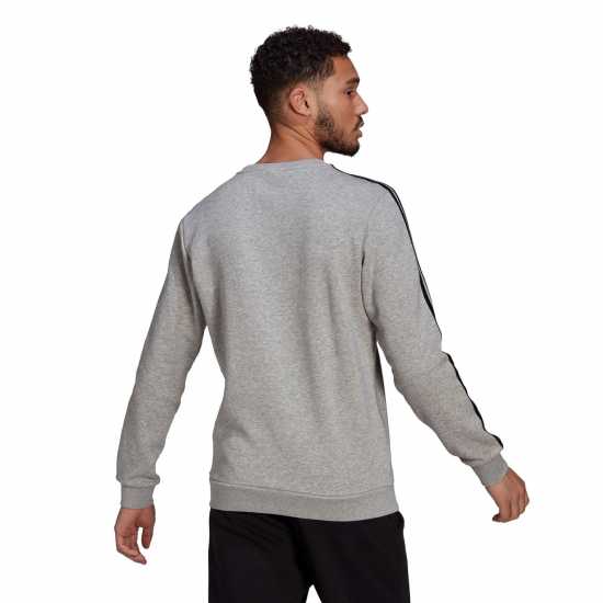 Adidas Мъжка Блуза Полар Essentials 3-Stripes Fleece Sweatshirt Mens Средно сиво/бяло Мъжки горнища на анцуг