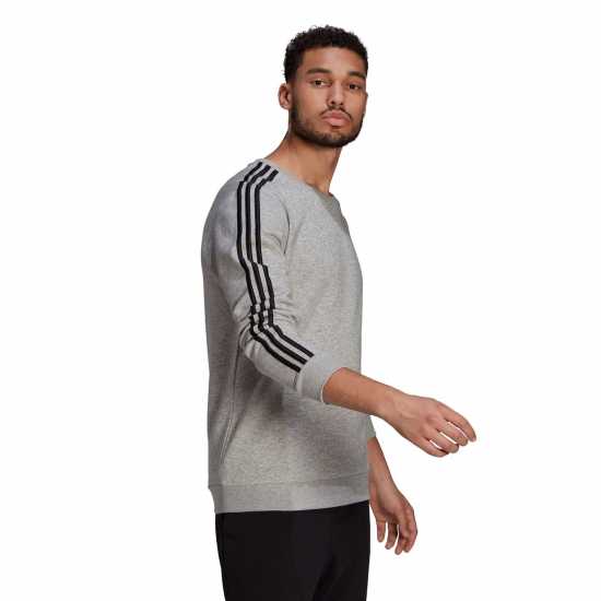 Adidas Mens Crew 3-Stripes Pullover Sweatshirt MedGrey/White Мъжко облекло за едри хора