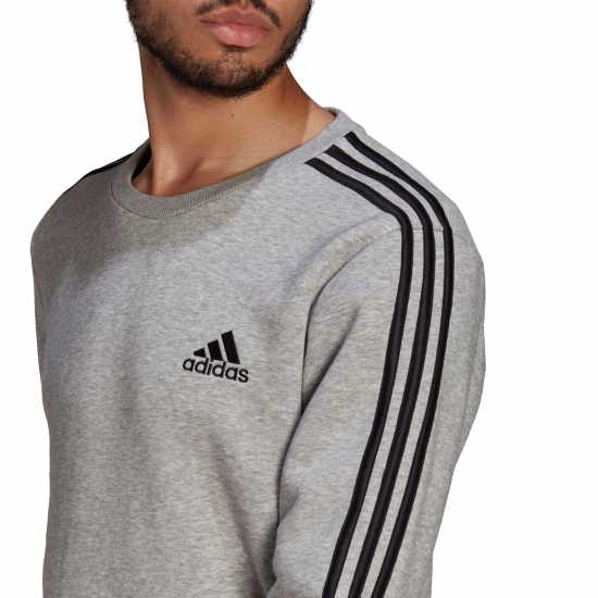 Adidas Мъжка Блуза Полар Essentials 3-Stripes Fleece Sweatshirt Mens Средно сиво/бяло Мъжки горнища на анцуг