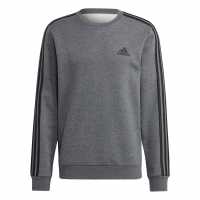 Adidas Mens Crew 3-Stripes Pullover Sweatshirt Dark Grey/White Мъжко облекло за едри хора