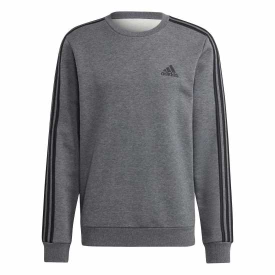 Adidas Mens Crew 3-Stripes Pullover Sweatshirt Dark Grey - Мъжко облекло за едри хора