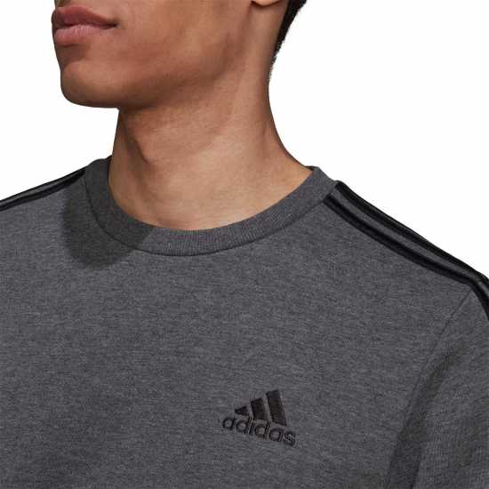 Adidas Mens Crew 3-Stripes Pullover Sweatshirt Dark Grey Мъжко облекло за едри хора