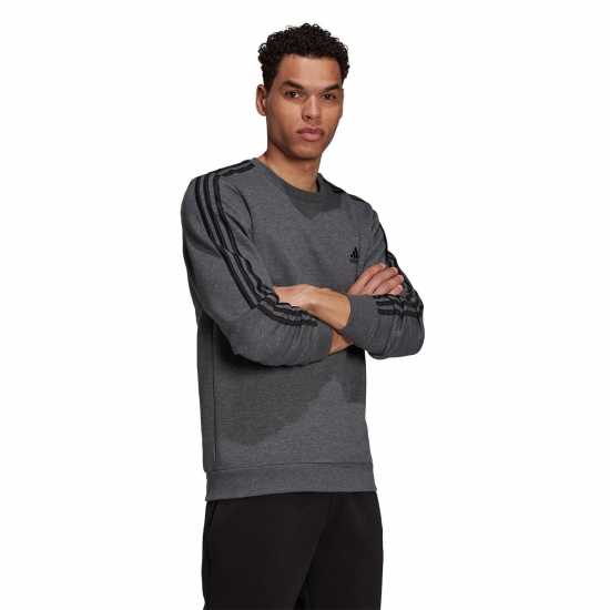 Adidas Mens Crew 3-Stripes Pullover Sweatshirt Dark Grey Мъжко облекло за едри хора