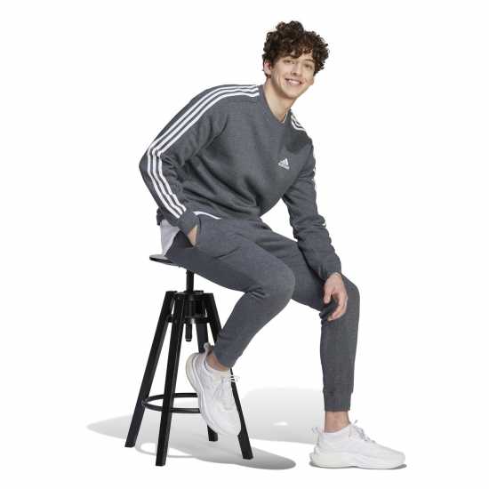 Adidas Мъжка Блуза Полар Essentials 3-Stripes Fleece Sweatshirt Mens Тъмно сиво Мъжки горнища на анцуг