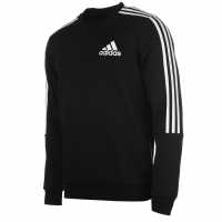 Adidas Mens Crew 3-Stripes Pullover Sweatshirt Black/White Мъжки полар