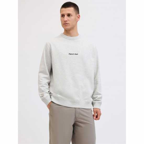 Jack And Jones Crew Sweat Mens White Melange Jack And Jones Crew Sweat Mens White Melange