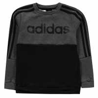 Adidas Блуза С Обло Деколте Large Logo Crew Sweatshirt Junior Boys DkGreyMarl/Blk Детски горнища и пуловери